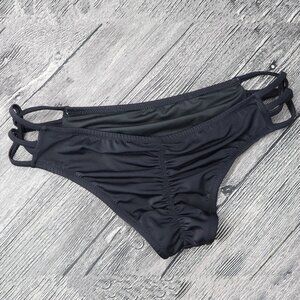 Crisscross Strappy Scrunch Cheeky Brazilian Bikini Bottom, Black, Medium,